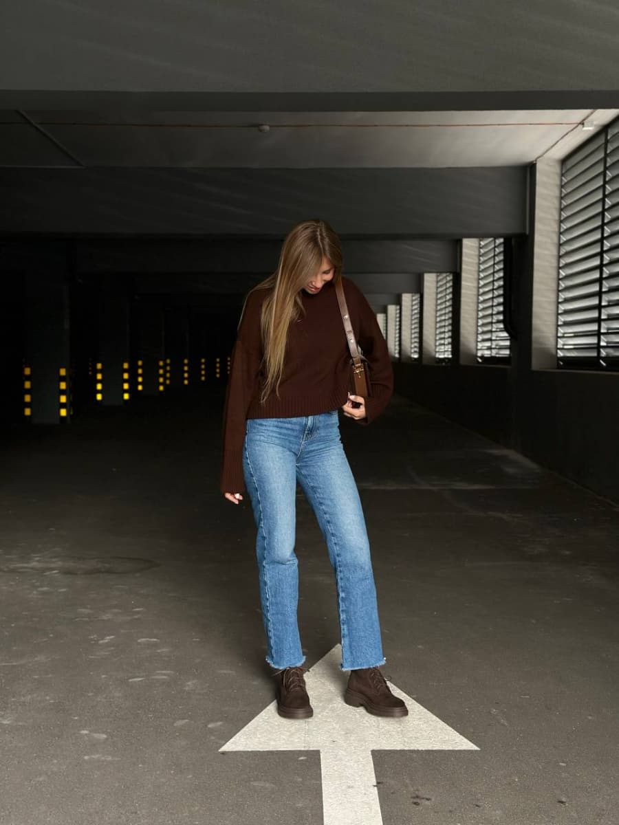 Черевики жіночі замшеві шоколадного кольору демісезонні