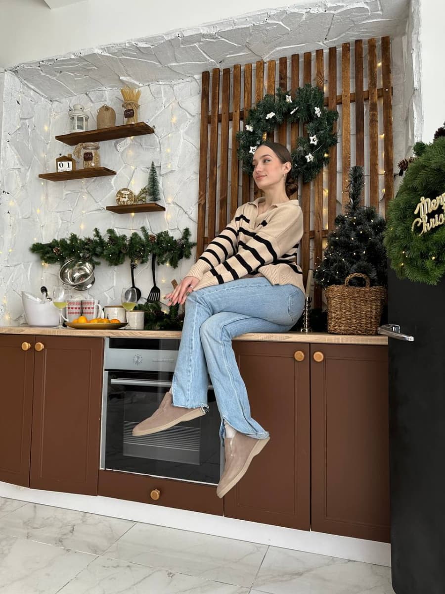 Лофери жіночі замшеві колір лате на цигейці