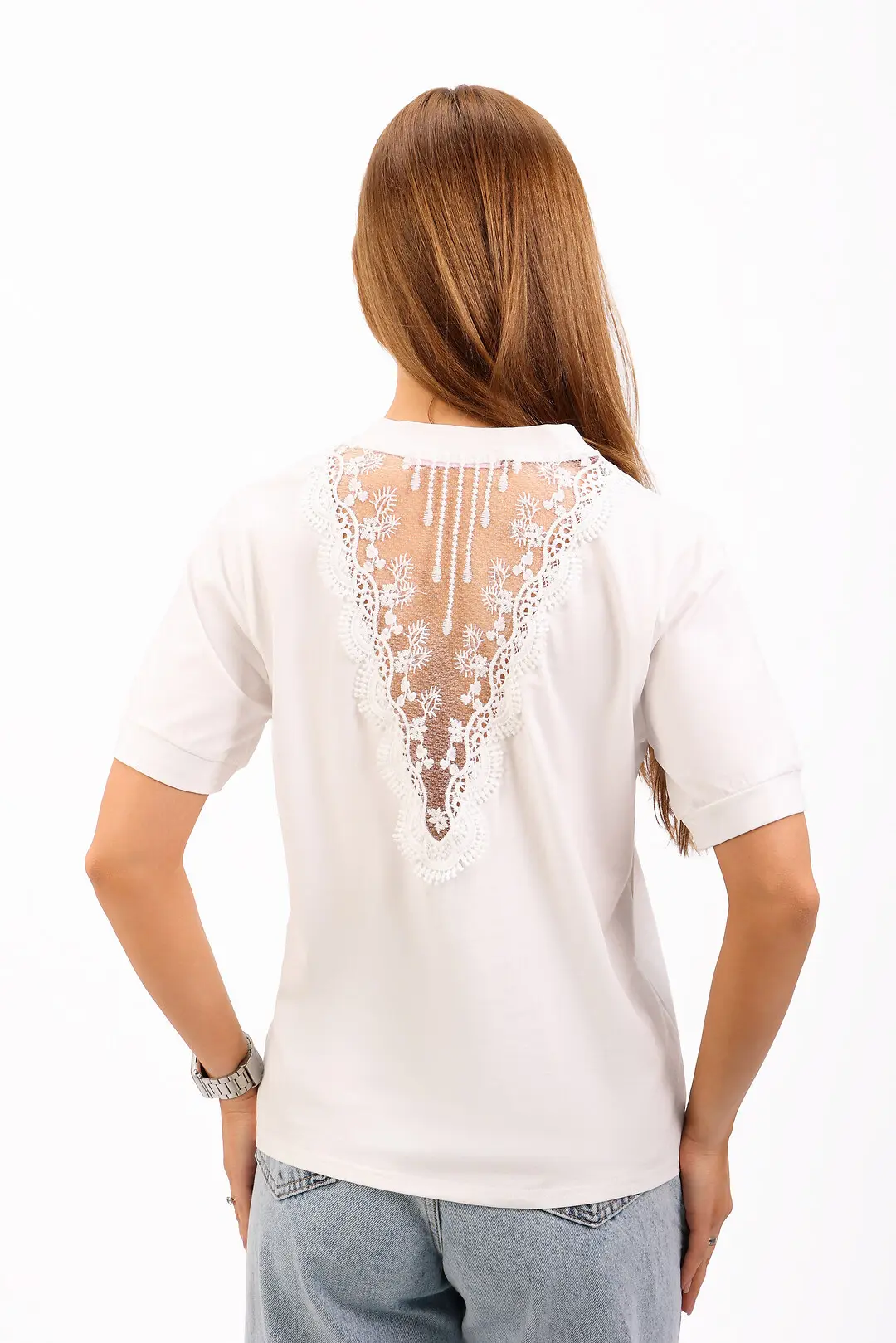 Футболка жіноча Where Uwear біла з мережевом