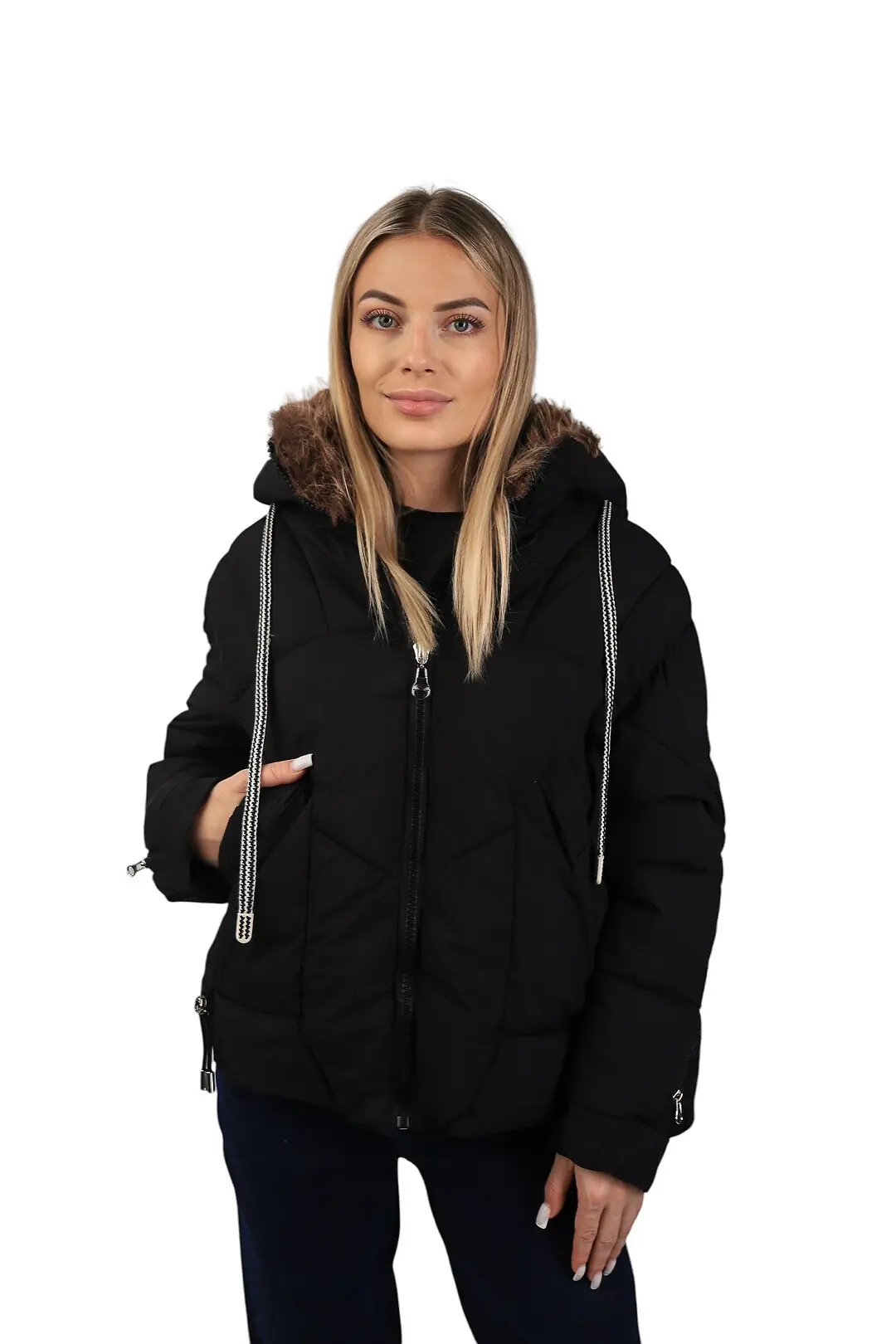 Куртка жіноча Fashion чорна з плащівки з капюшоном
