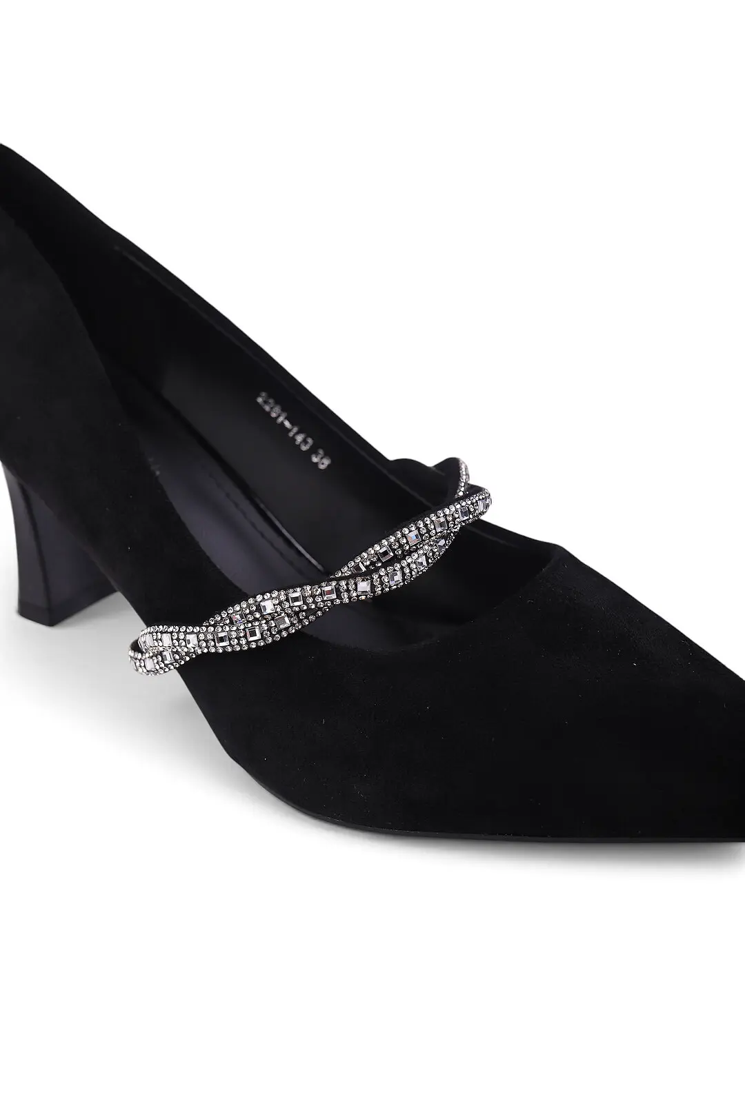 Туфлі жіночі Fashion чорні з екозамші зі стразами