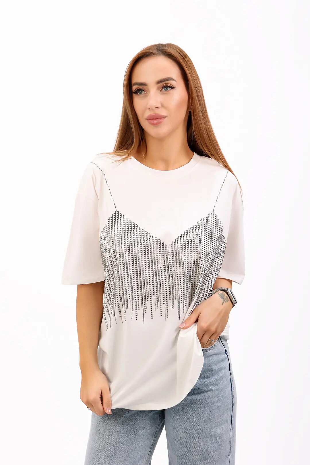 Футболка жіноча Where Uwear біла з декором