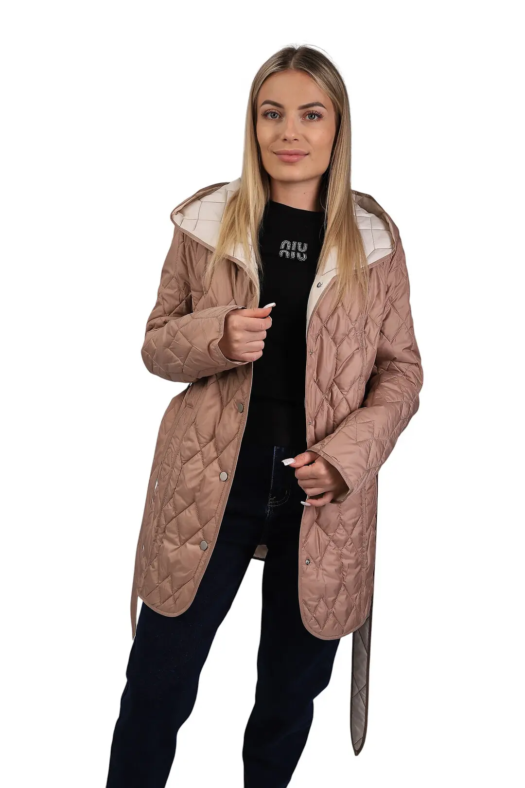 Куртка жіноча Fashion бежева з плащівки стьобана