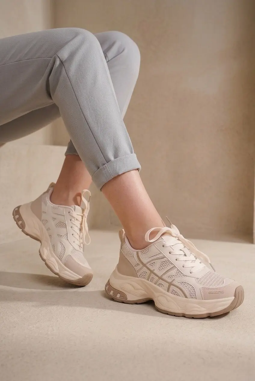Кросівки жіночі Fashion бежеві з екошкіри та текстилю