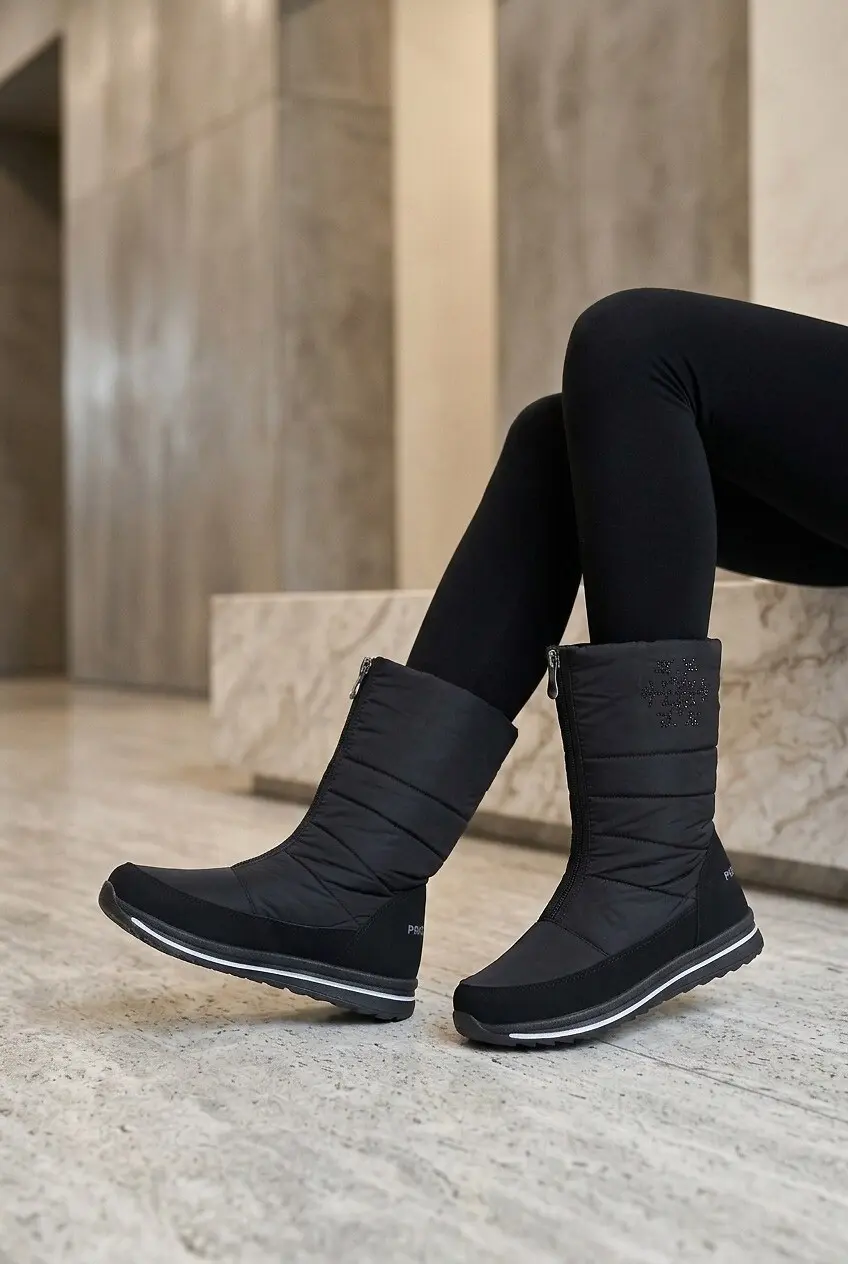 Дутиші жіночі Fashion чорні з плащівки на хутрі