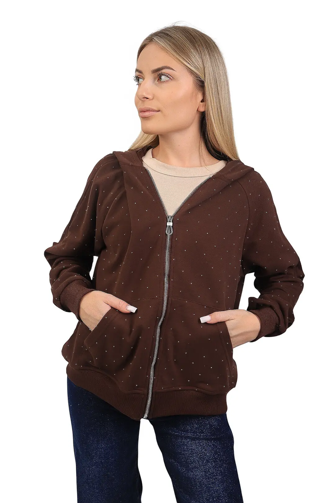 Кофта жіноча Fashion коричнева з капюшоном