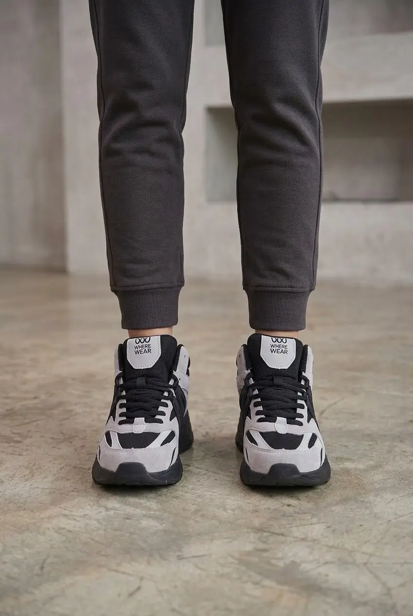 Кросівки високі жіночі Where Uwear чорні з білим з Еко-замші та Текстилю