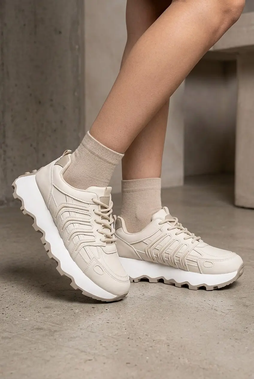 Кросівки жіночі Fashion бежеві з екошкіри на платформі