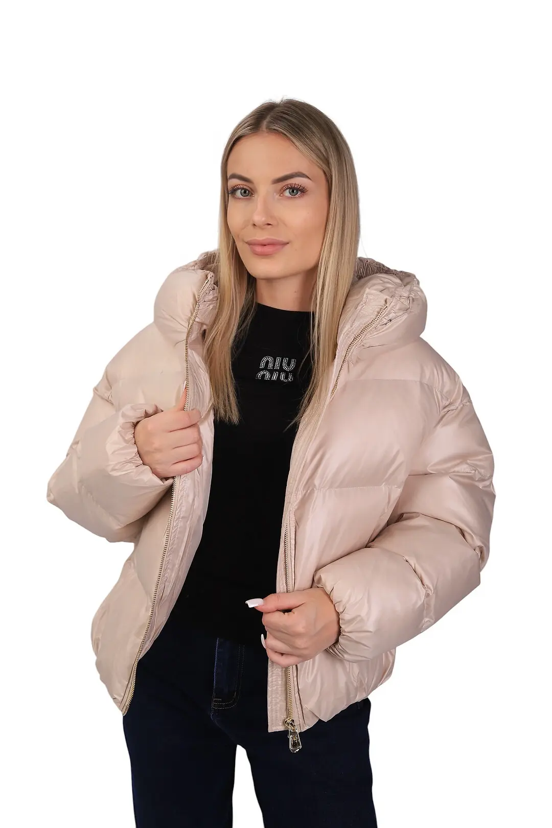 Куртка жіноча Fashion бежева на синтепоні з капюшоном