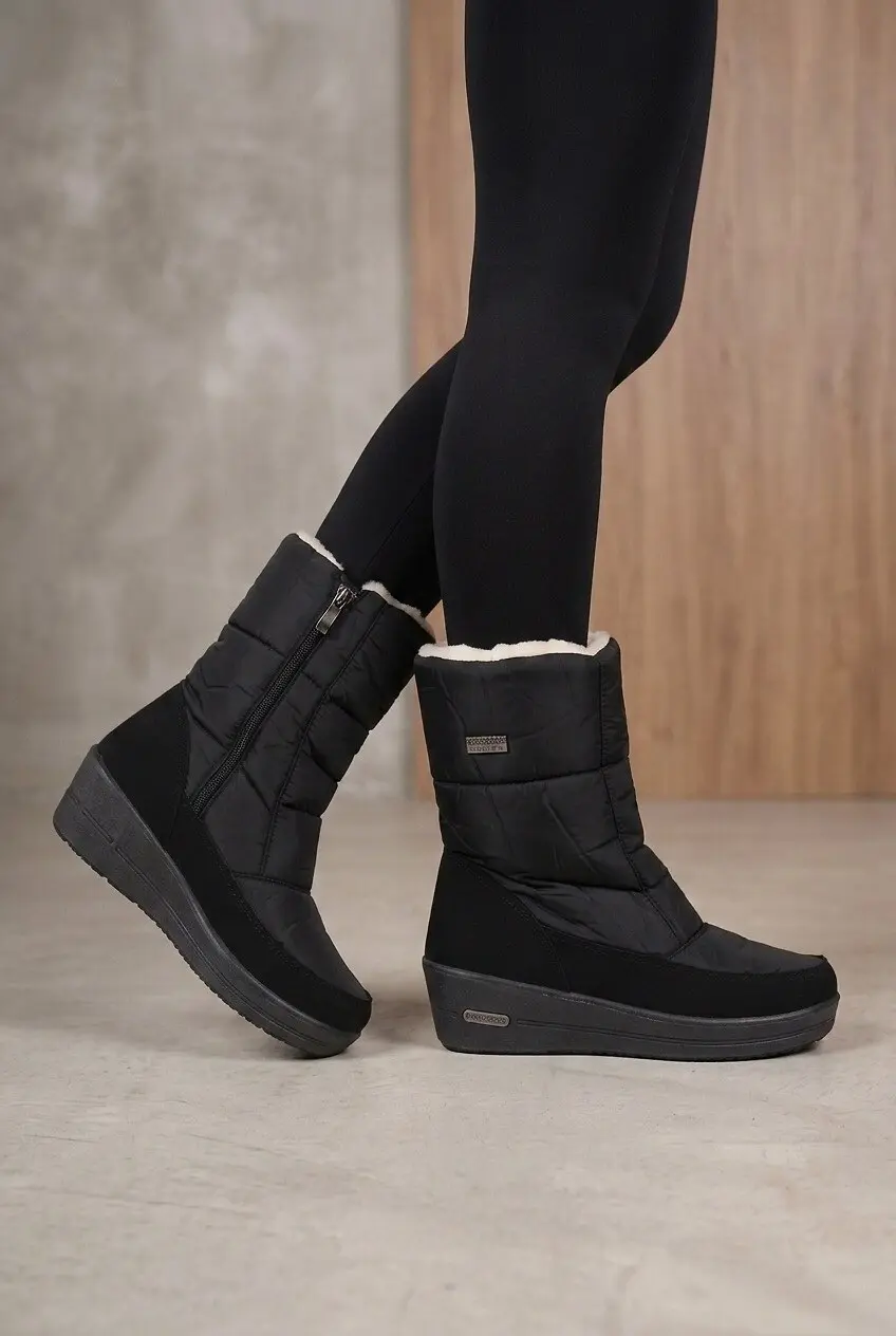 Дутиші жіночі Fashion чорні з плащівки на хутрі