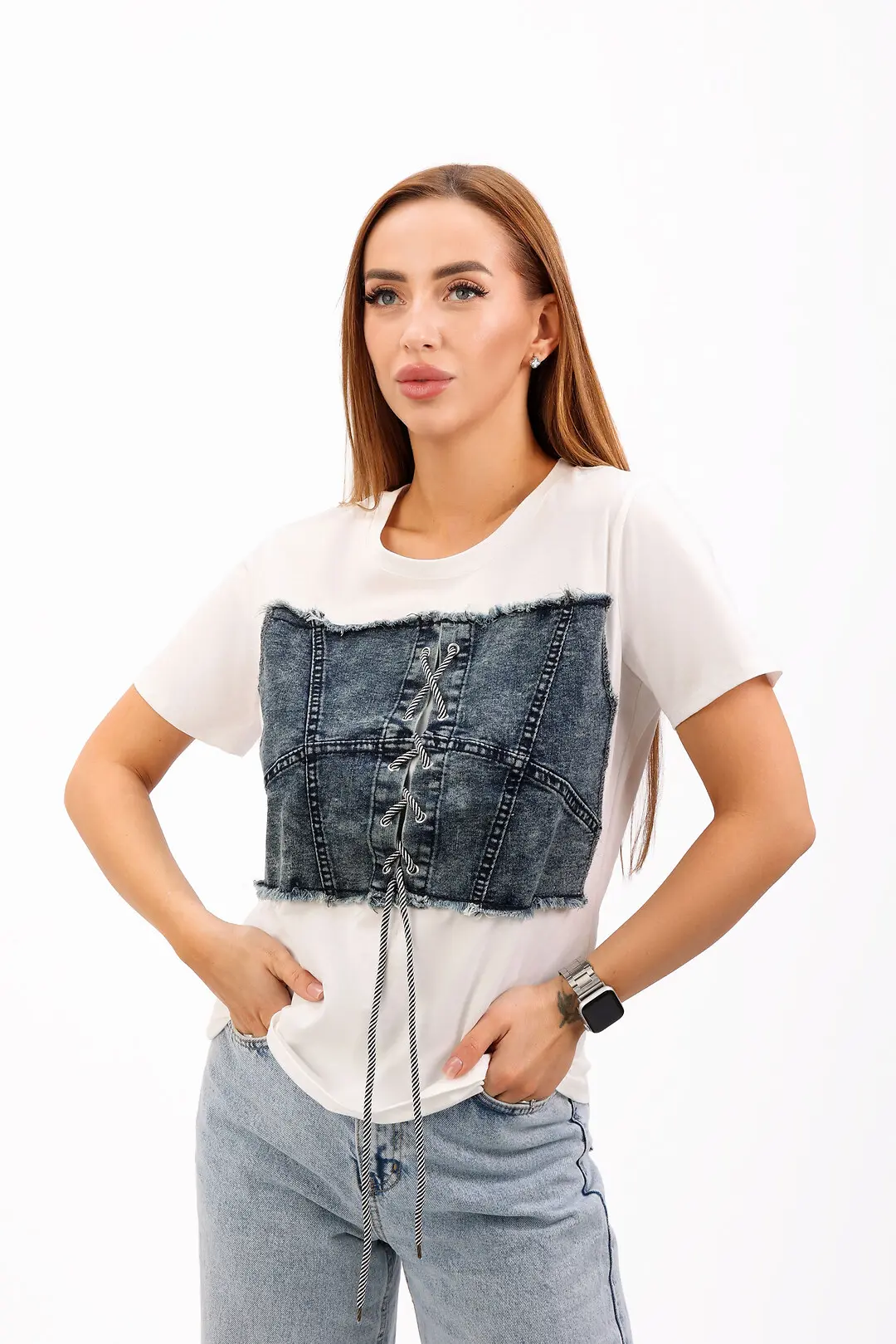 Футболка жіноча Where Uwear біла з декором