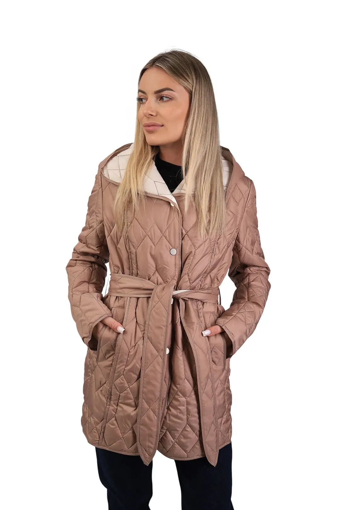 Куртка жіноча Fashion бежева з плащівки стьобана