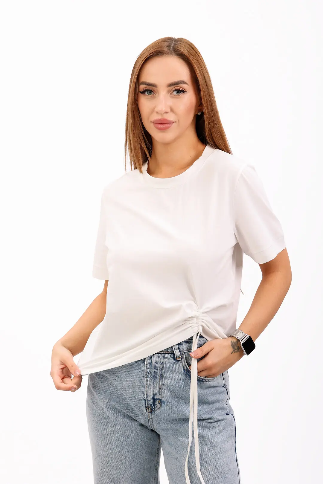 Футболка жіноча Where Uwear біла з мережевом