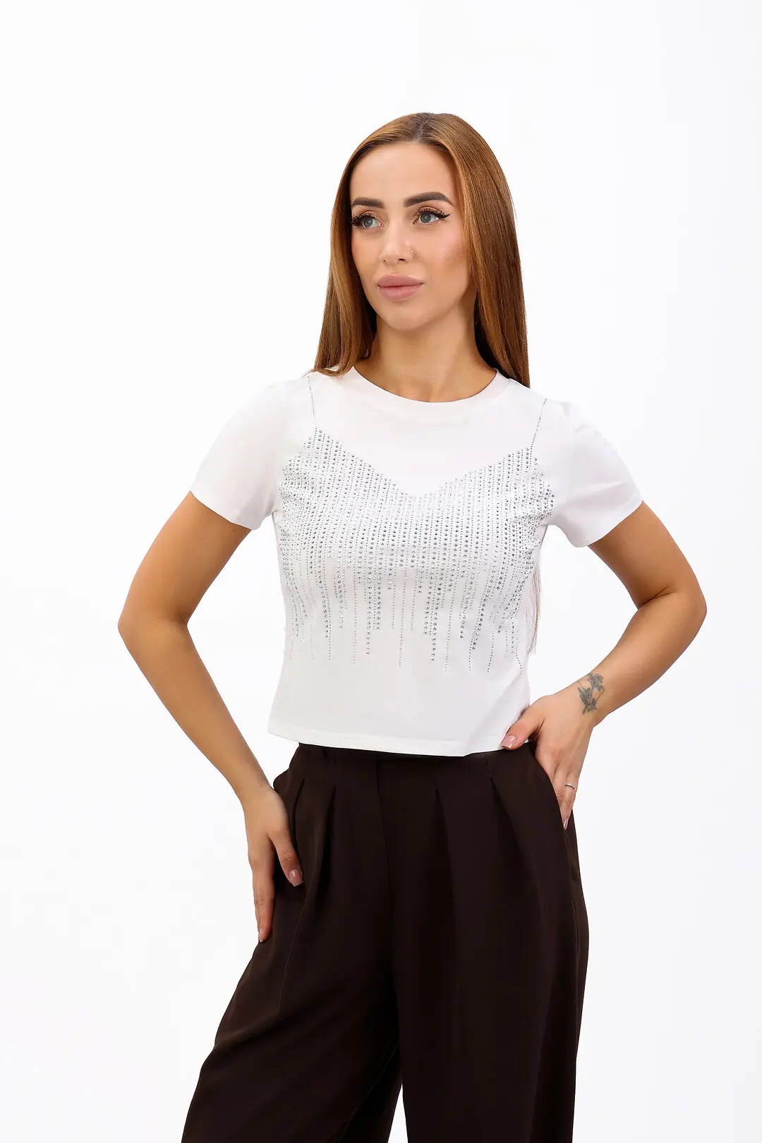 Футболка жіноча Where Uwear біла з декором