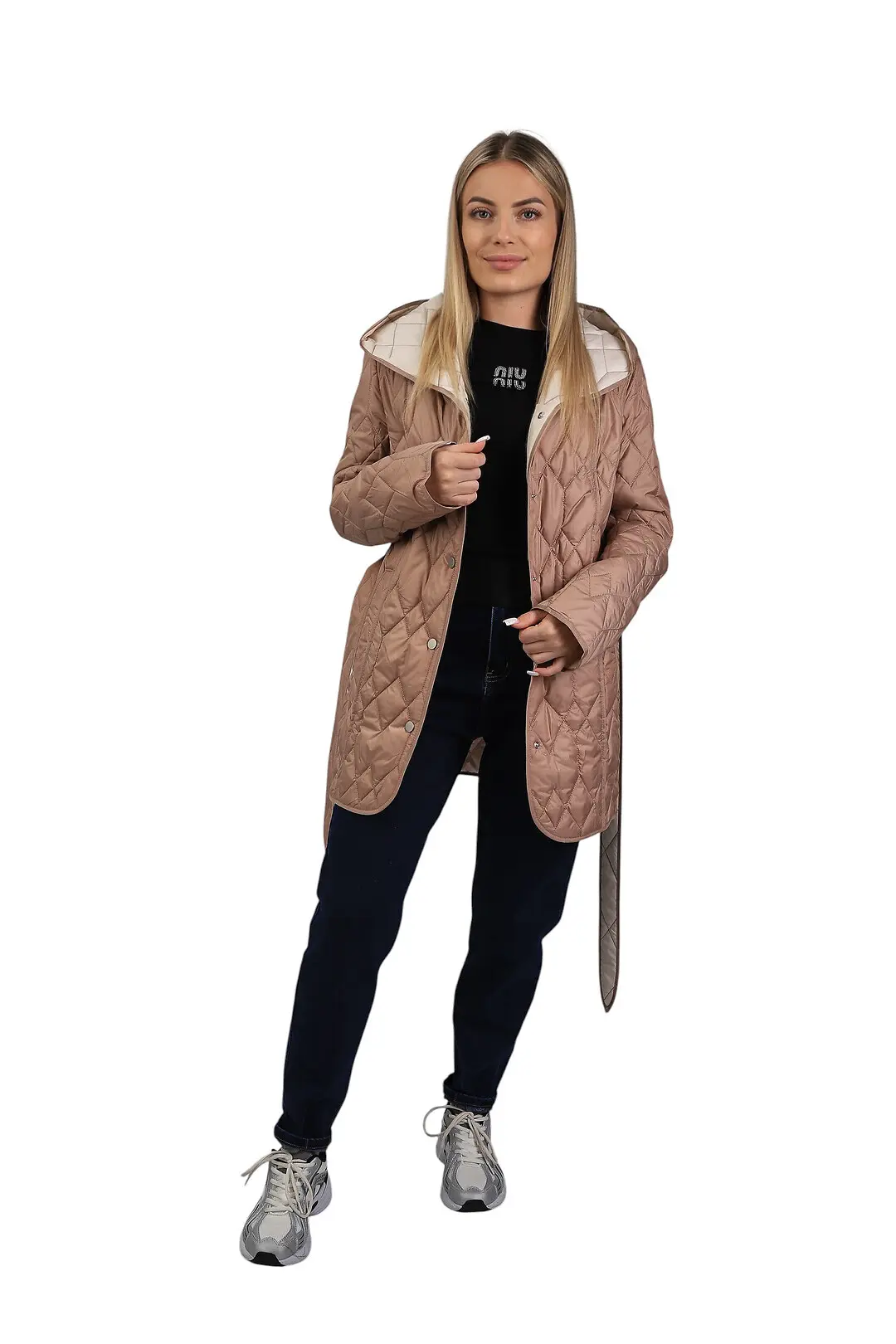 Куртка жіноча Fashion бежева з плащівки стьобана