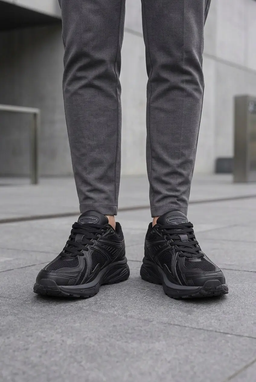 Кросівки чоловічі Where Uwear чорні з екошкіри та текстилю