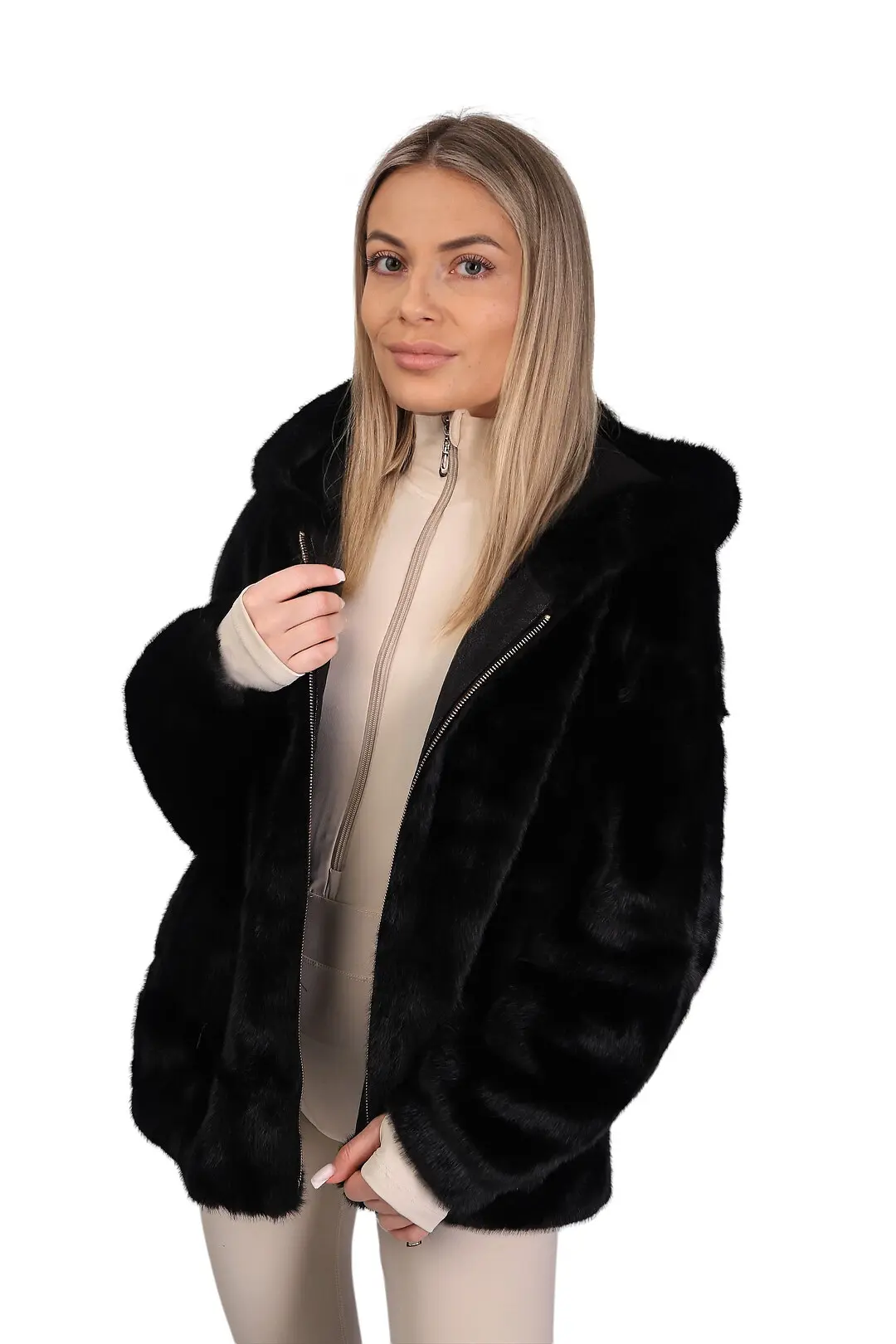 Шуба жіноча Where Uwear чорна зі штучного хутра з капюшоном