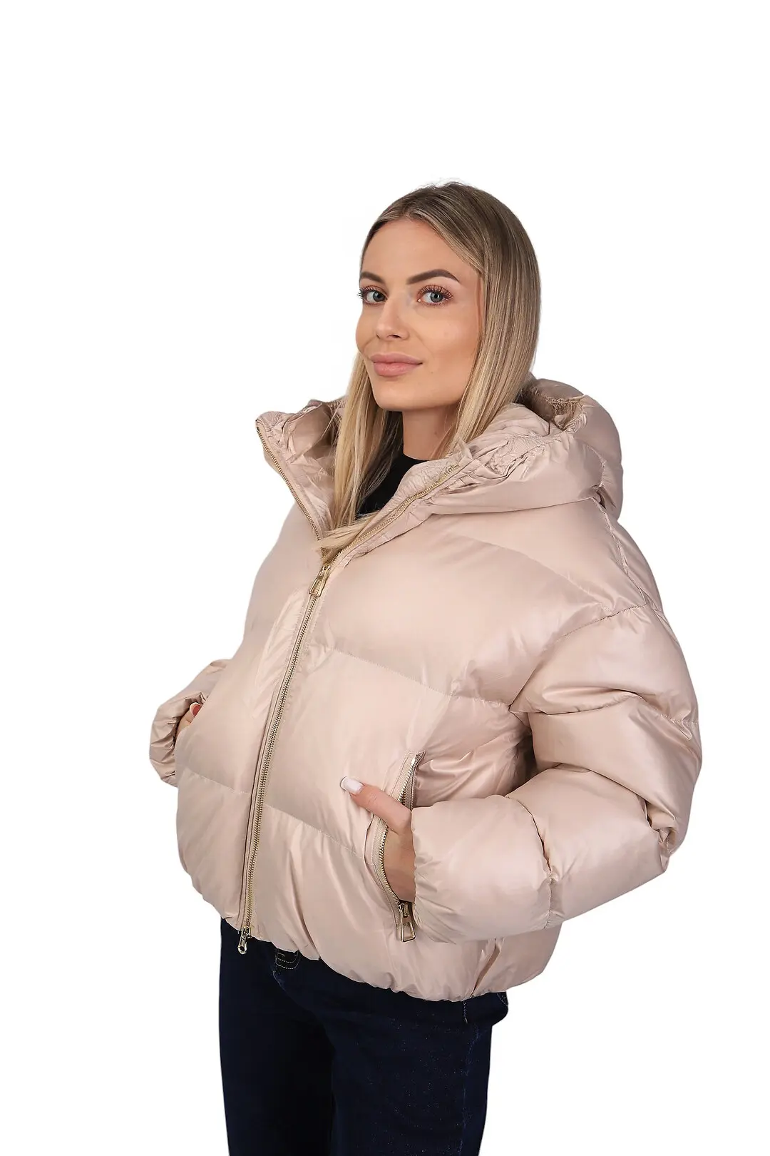 Куртка жіноча Fashion бежева на синтепоні з капюшоном