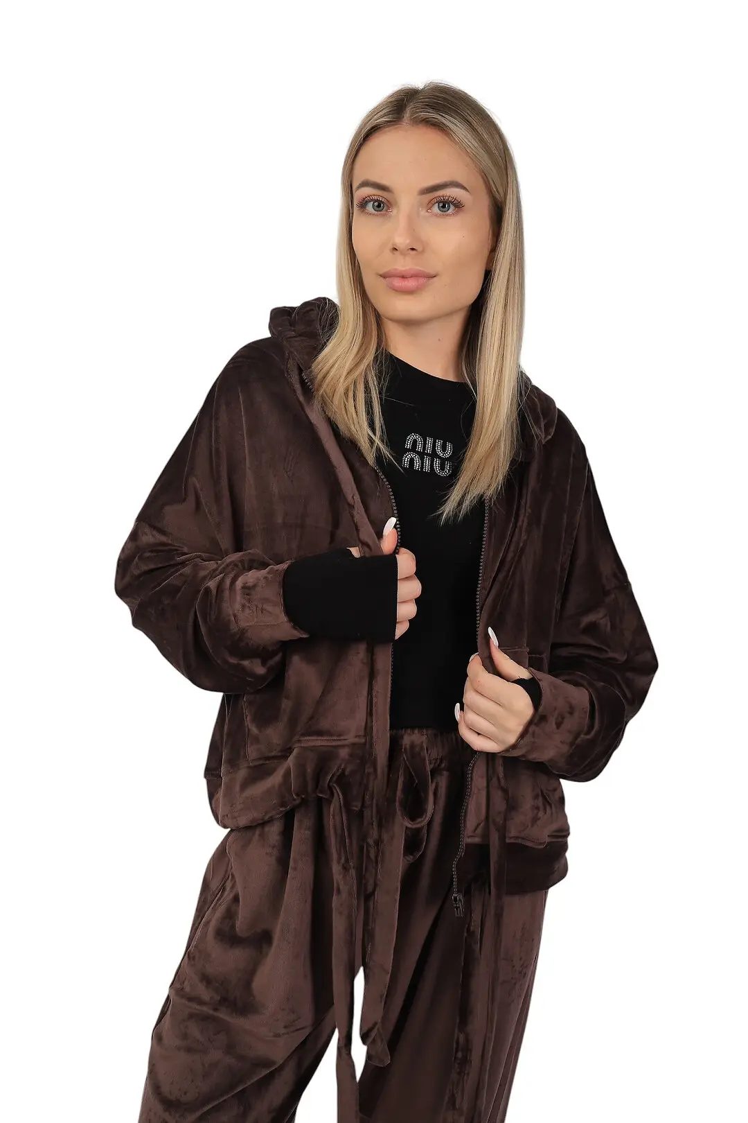 Костюм жіночий Fashion коричневий з Велюру