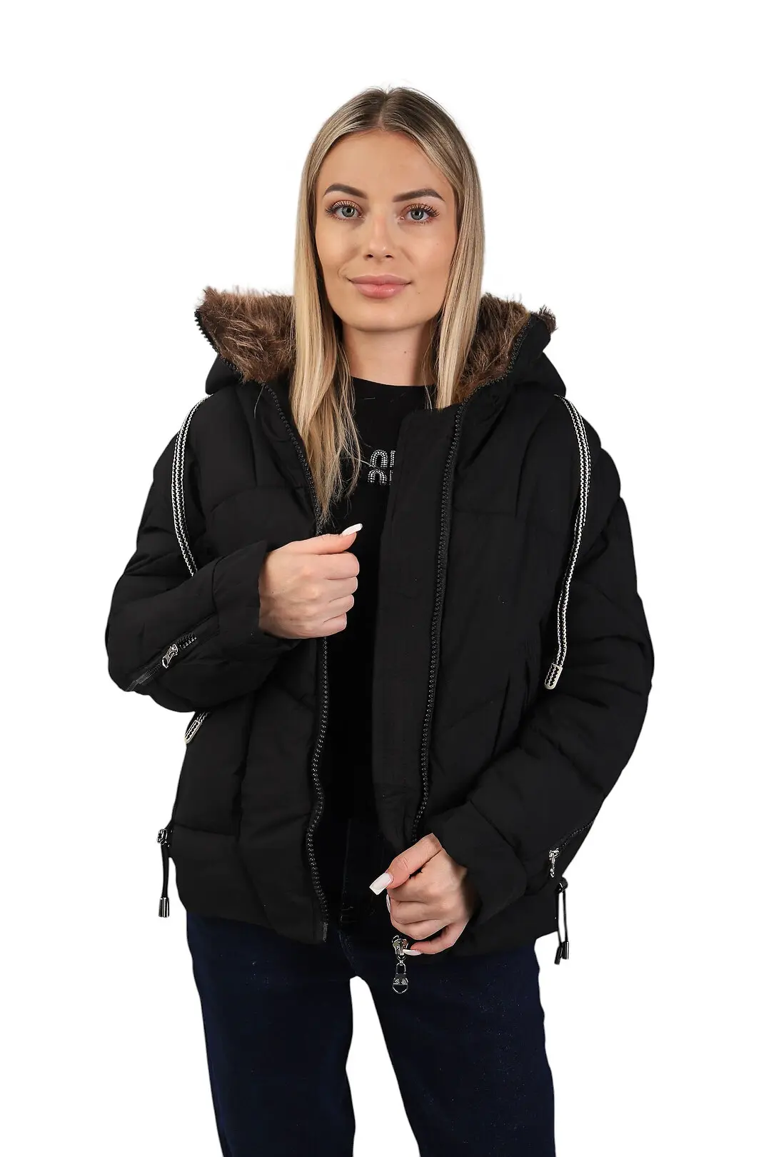 Куртка жіноча Fashion чорна з плащівки з капюшоном