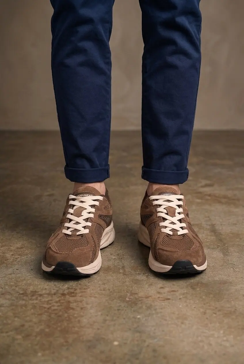Кросівки чоловічі Where Uwear коричневі з екозамші та текстилю