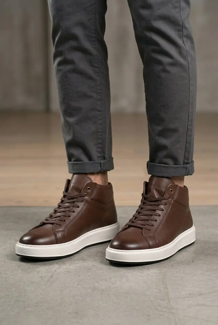 Кеди чоловічі Power 290-1 (BROWN) коричневі шкіряні високі