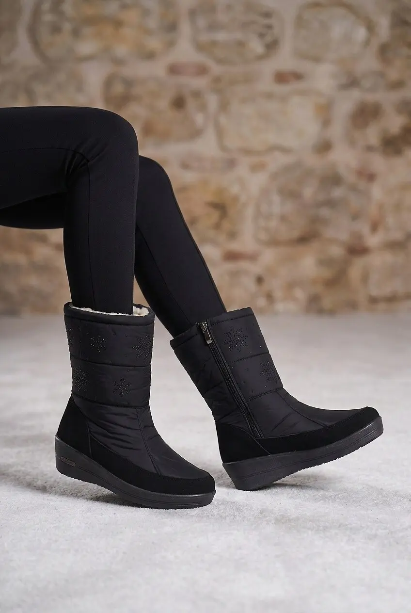 Дутиші жіночі Fashion чорні з плащівки та екозамші