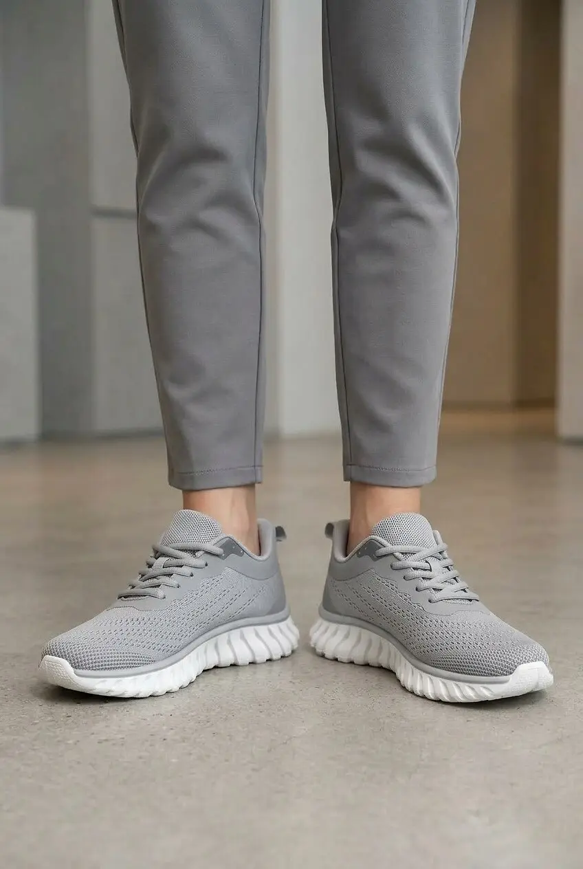 Кросівки жіночі Fashion сірі на білій платформі з Текстилю