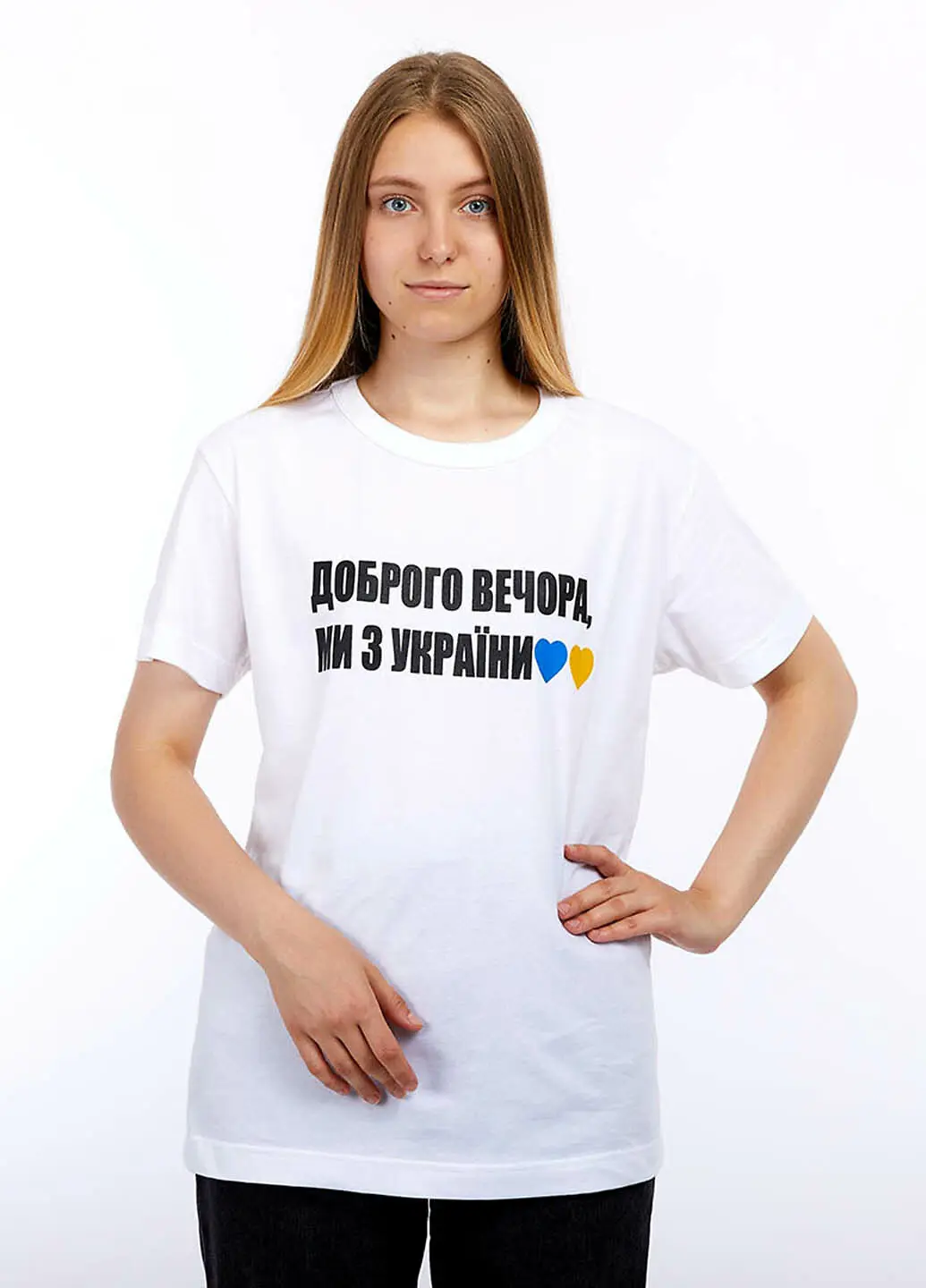 Футболка жіноча біла з патріотичним принтом унісекс