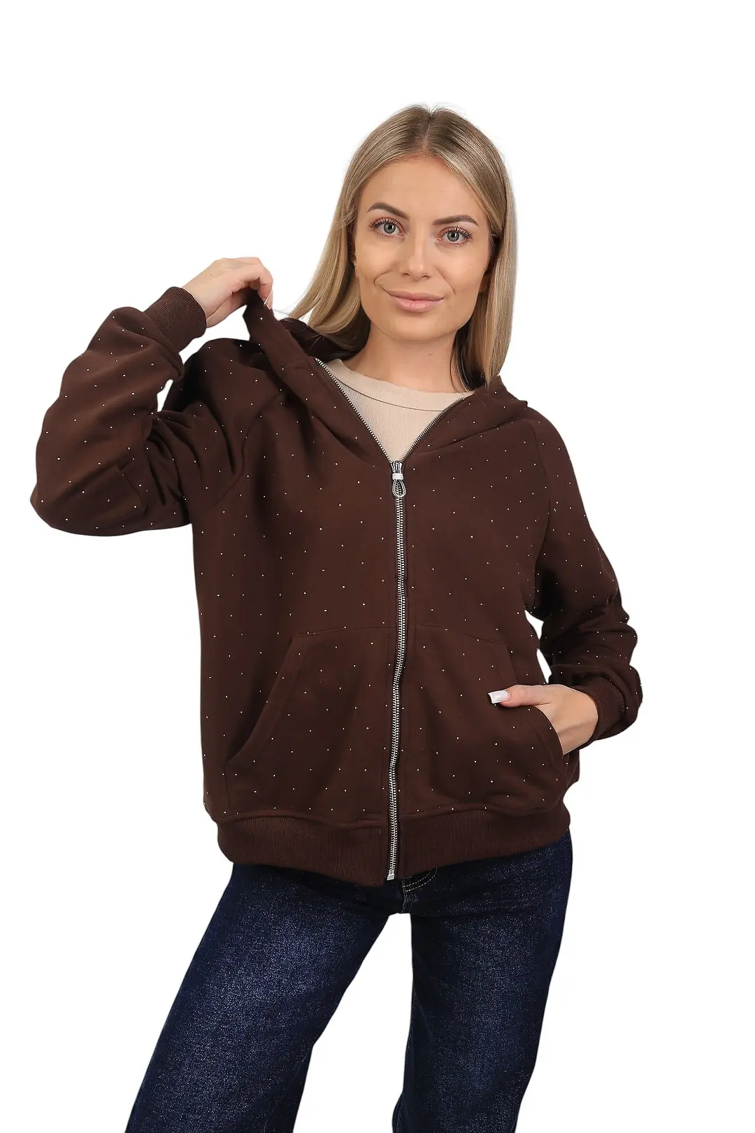 Кофта жіноча Fashion коричнева з капюшоном