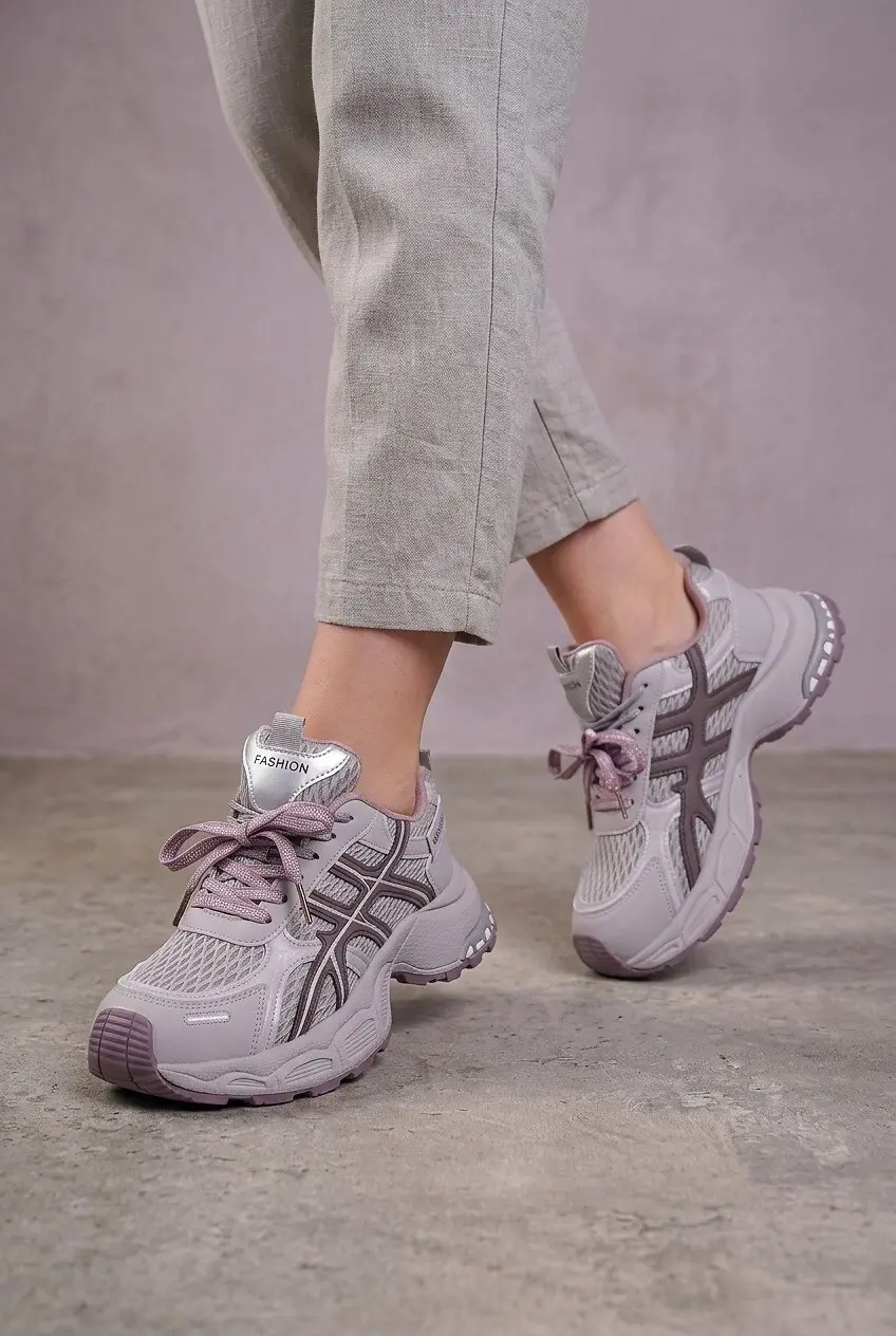 Кросівки жіночі Fashion сірі з екошкіри та текстилю