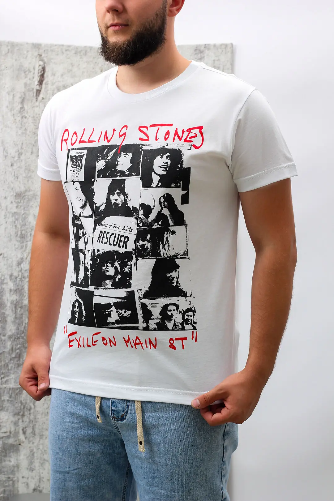 Футболка чоловіча Power біла з принтом "ROLLING STONES"