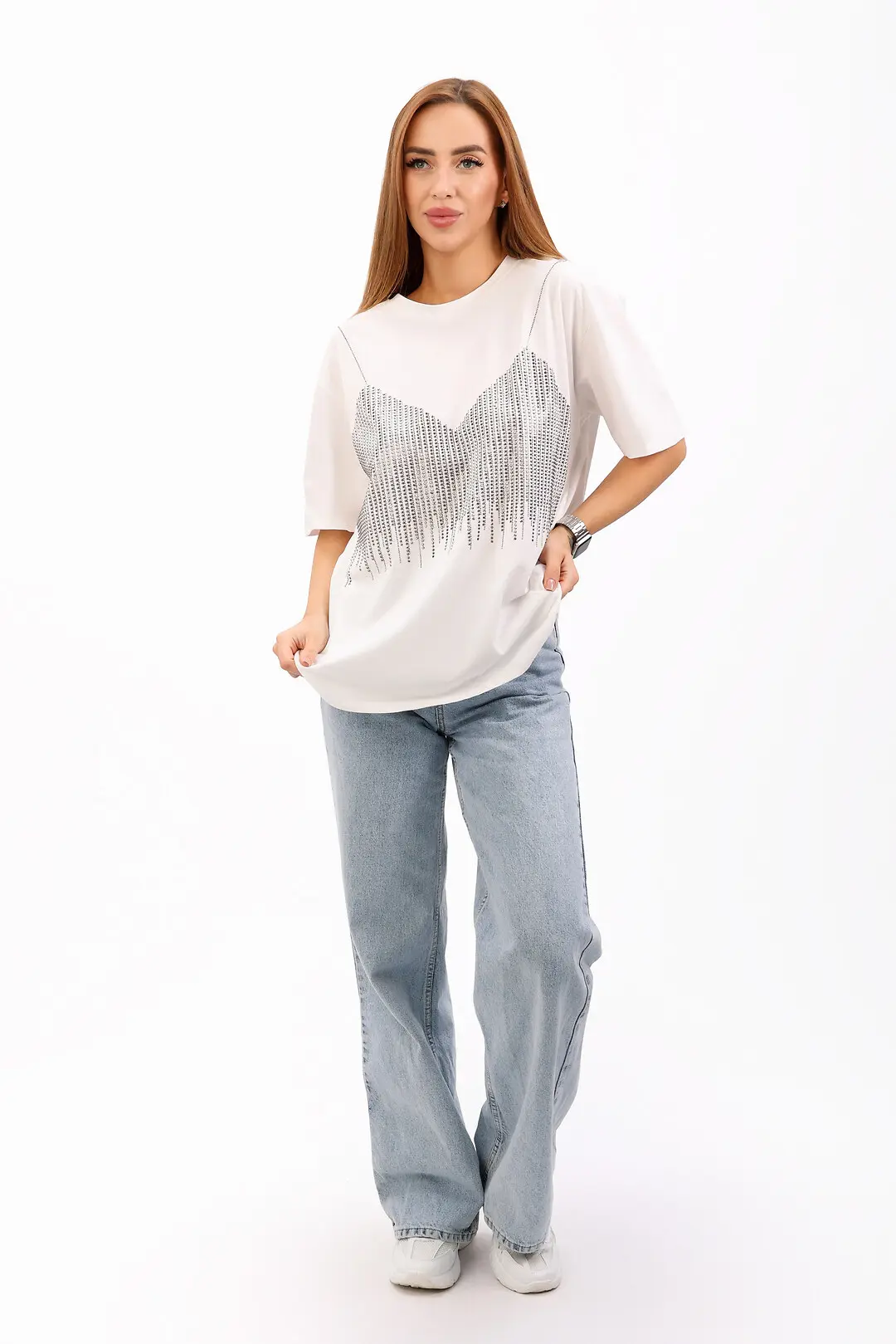 Футболка жіноча Where Uwear біла з декором