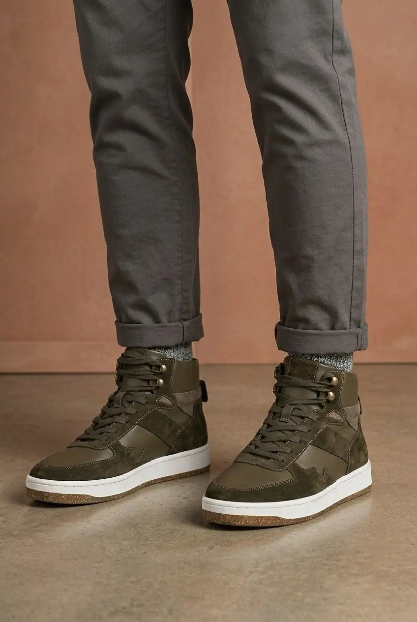 Кеди чоловічі Power 103-5 (KHAKI) шкіряні високі