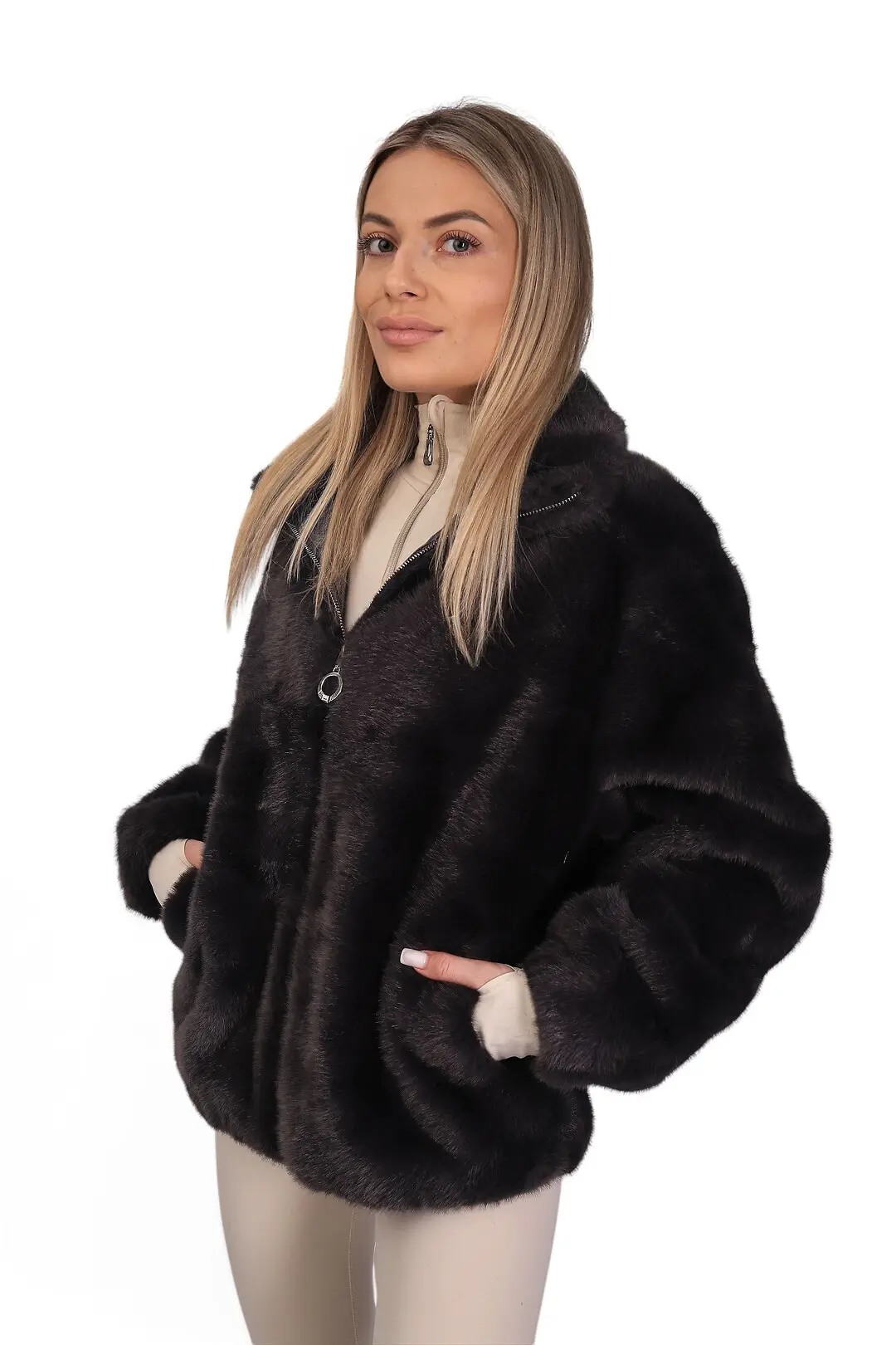 Шуба жіноча Where Uwear темно-сіра з Штучного хутра
