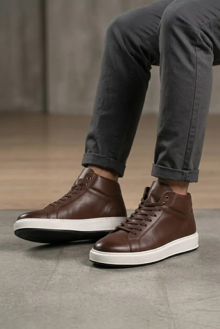 Кеди чоловічі Power 290-1 (BROWN) коричневі шкіряні високі