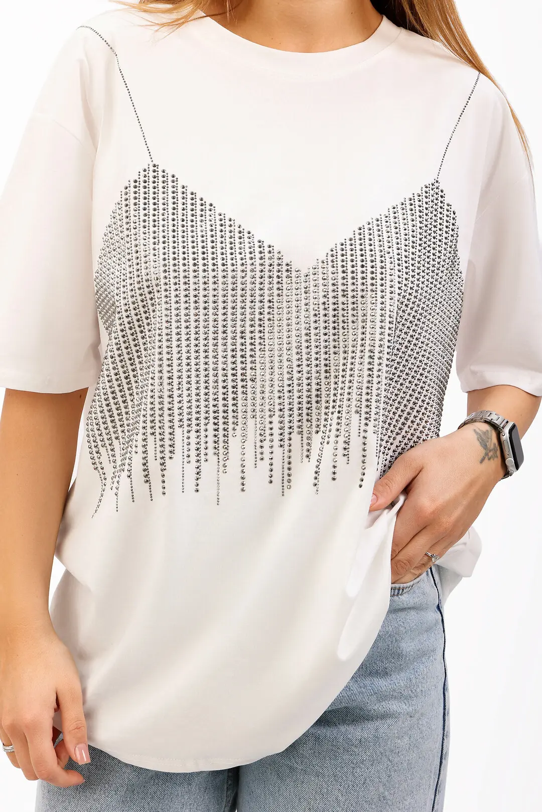 Футболка жіноча Where Uwear біла з декором