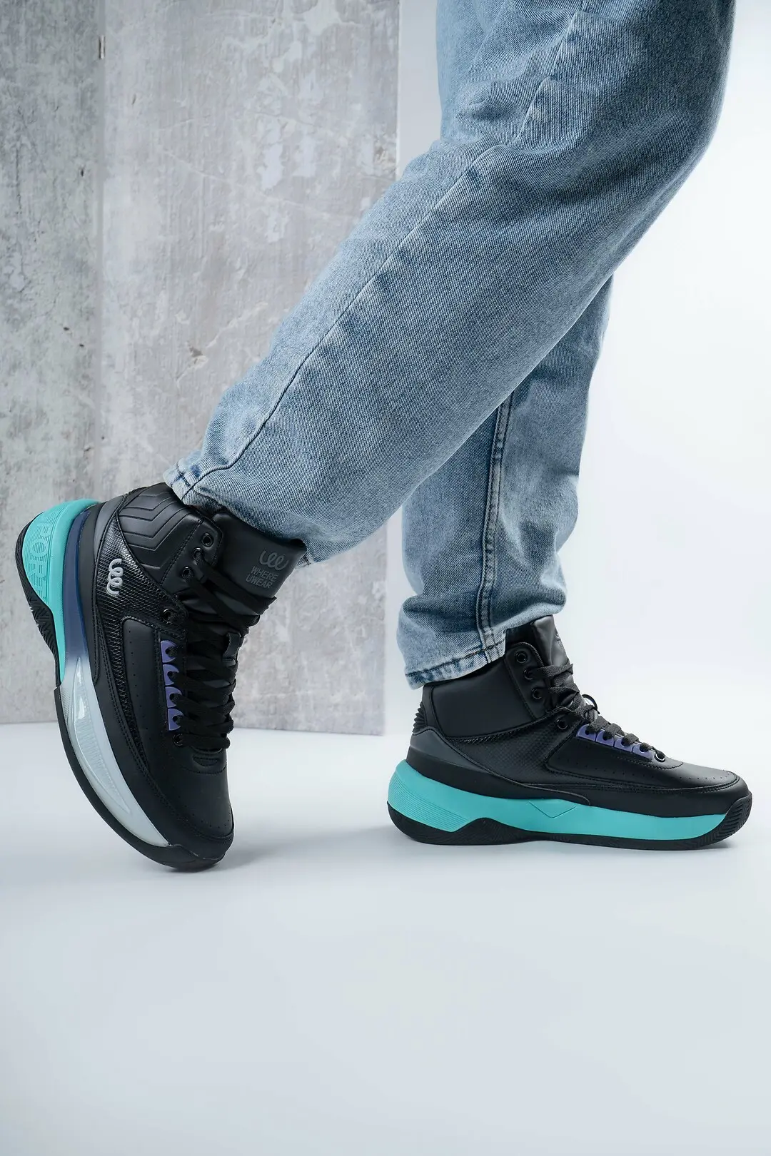 Кросівки чоловічі високі Where Uweare WUW6046-BLACK/TURQUOISE чорні