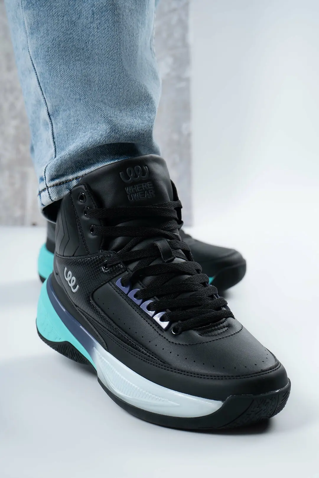 Кросівки чоловічі високі Where Uweare WUW6046-BLACK/TURQUOISE чорні