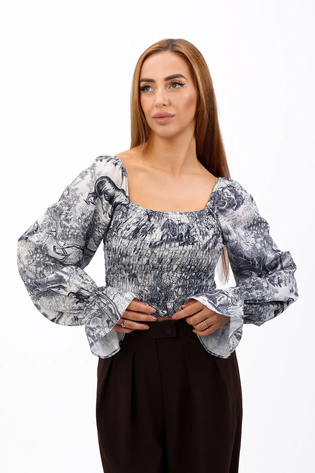Блуза-селянка жіноча Where Uwear синя з рукавами