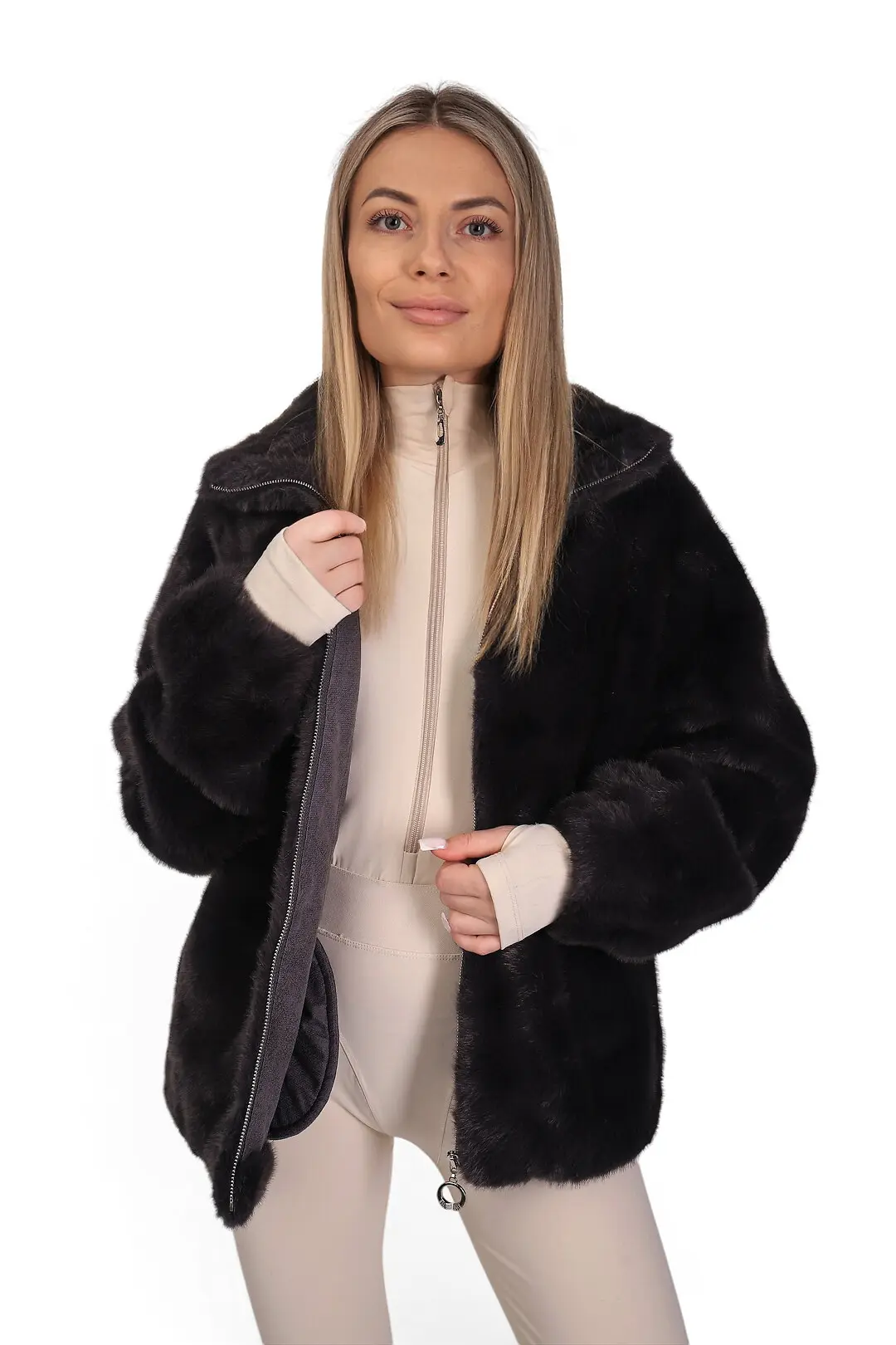 Шуба жіноча Where Uwear темно-сіра з Штучного хутра