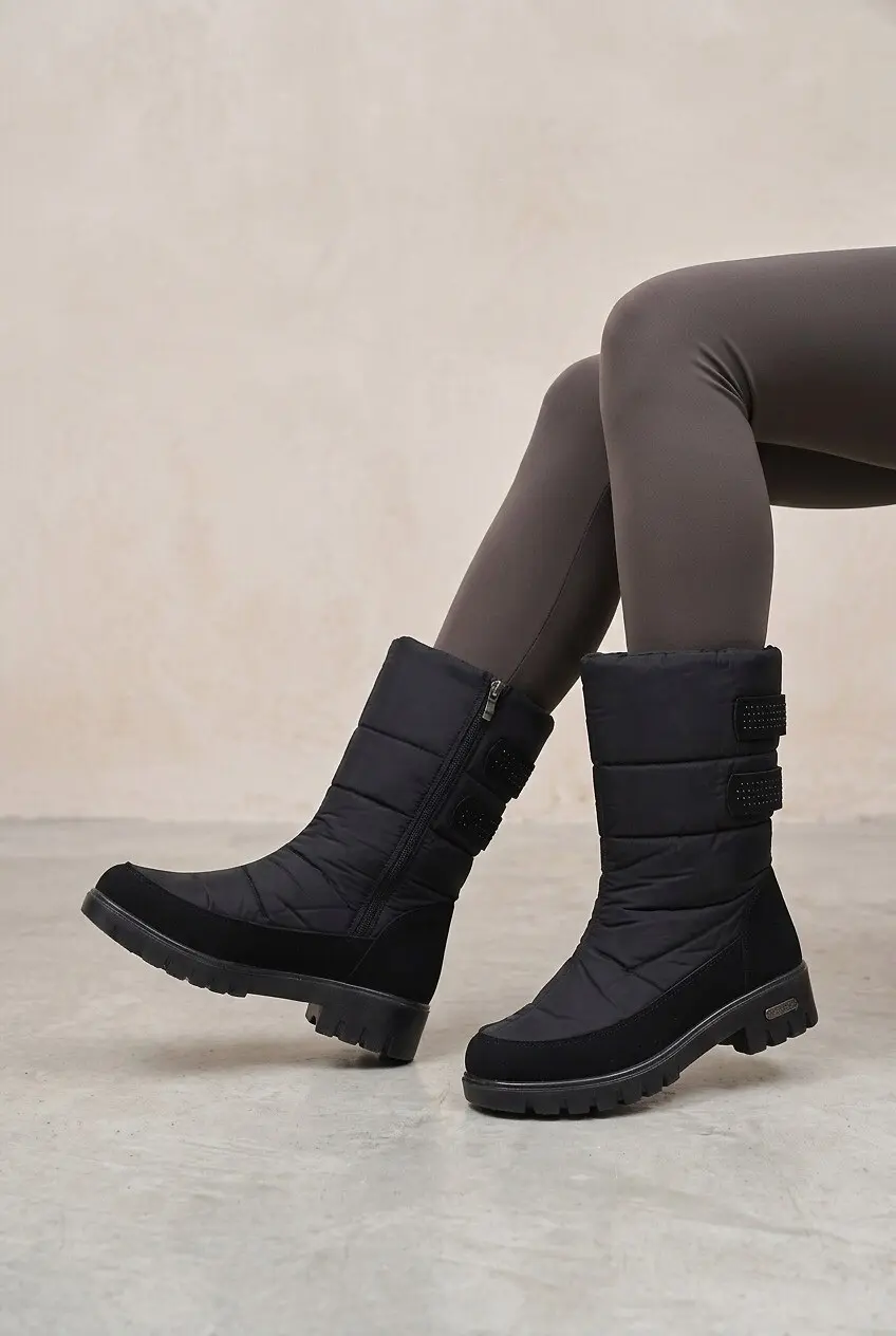 Дутиші жіночі Fashion чорні з плащівки та екозамші