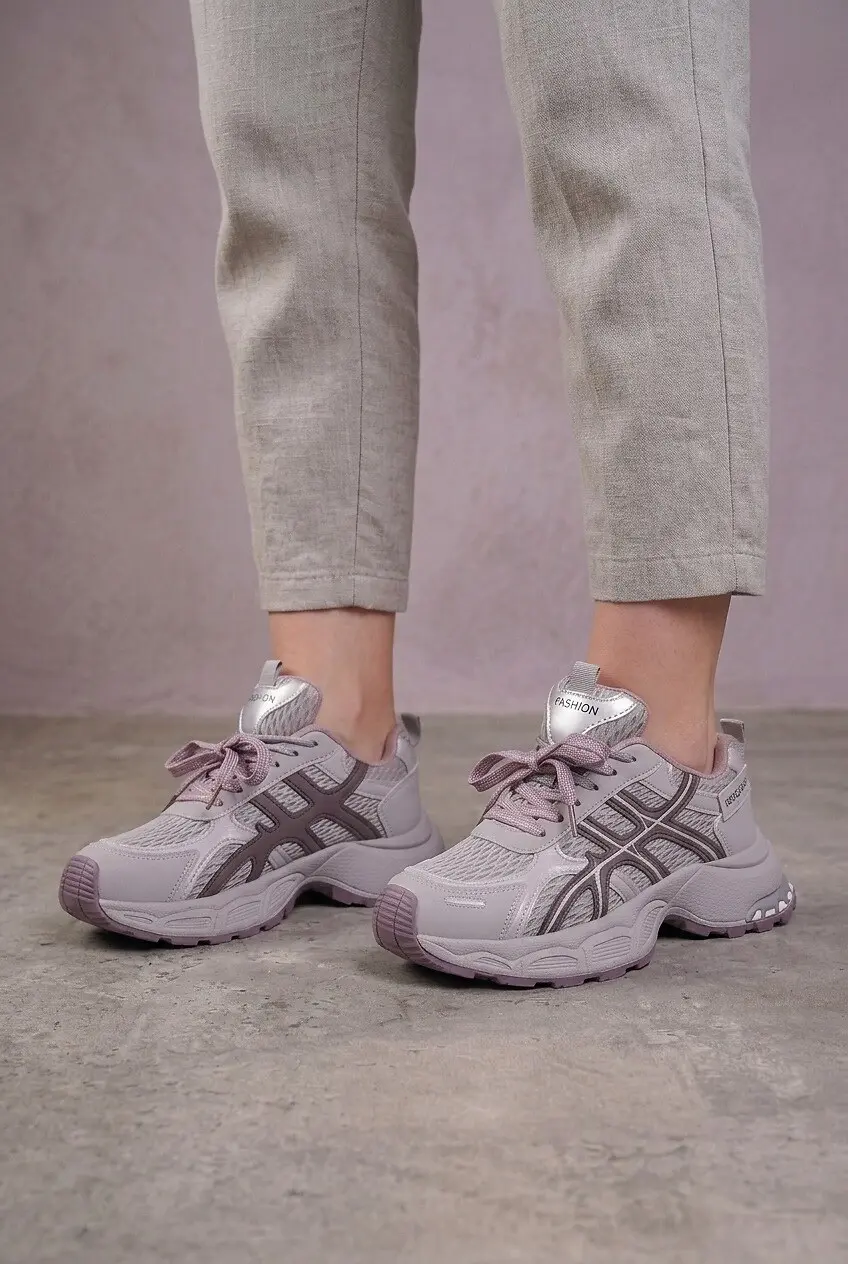 Кросівки жіночі Fashion сірі з екошкіри та текстилю