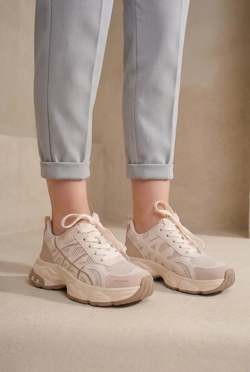 Кросівки жіночі Fashion бежеві з екошкіри та текстилю