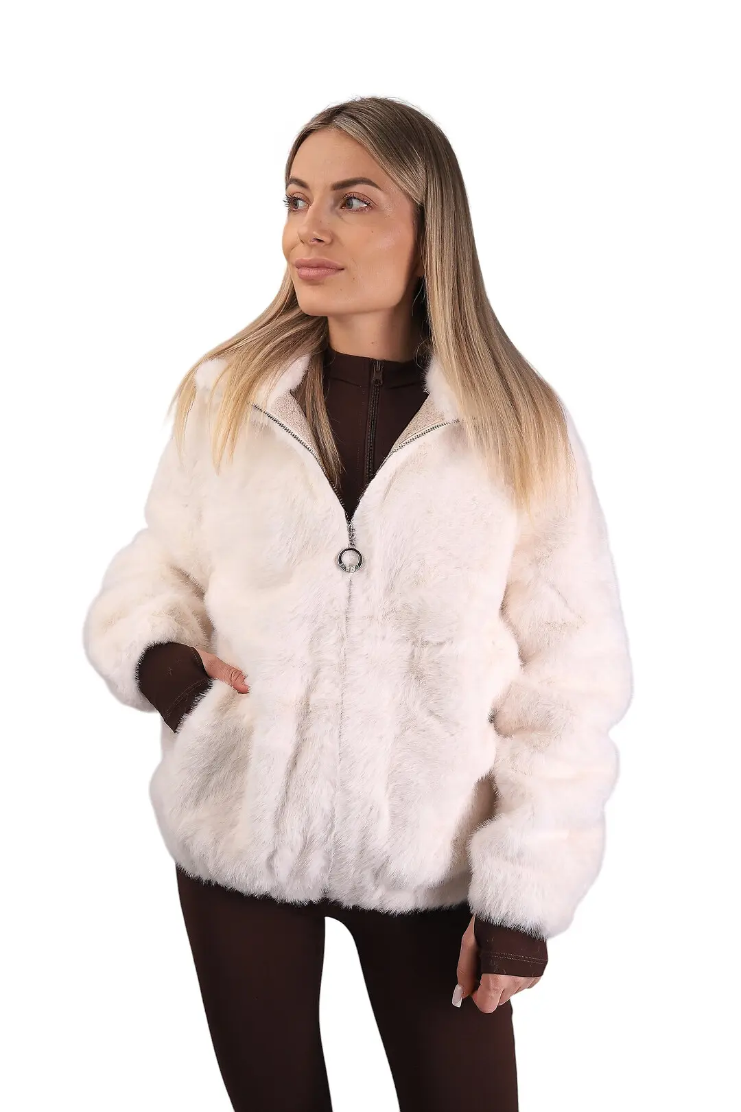 Шуба жіноча Where Uwear світло-бежева зі Штучного хутра
