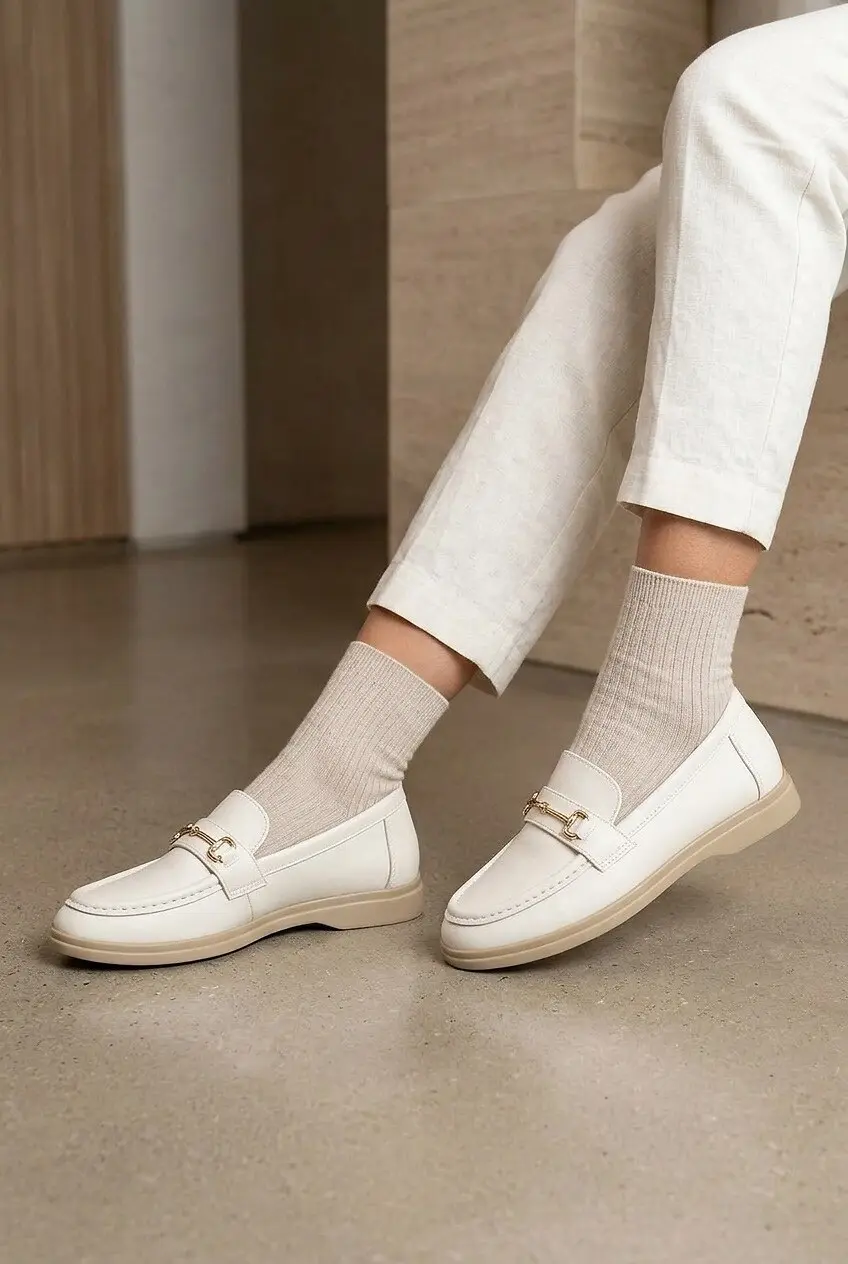Лофери жіночі Fashion білі з Натуральної шкіри