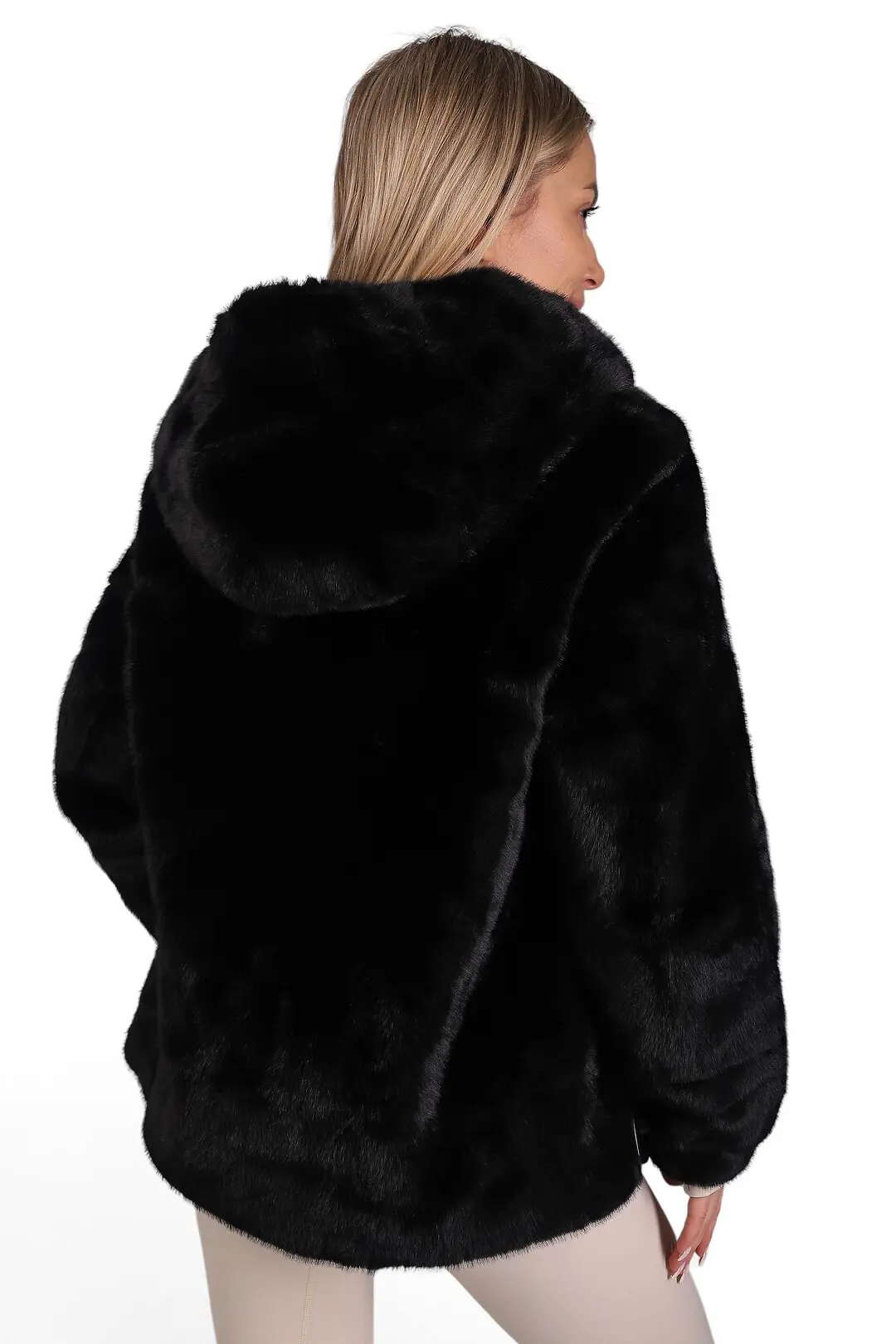 Шуба жіноча Where Uwear чорна зі штучного хутра з капюшоном