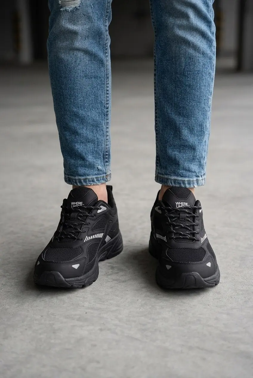 Кросівки чоловічі Where Uwear чорні з екошкіри та текстилю