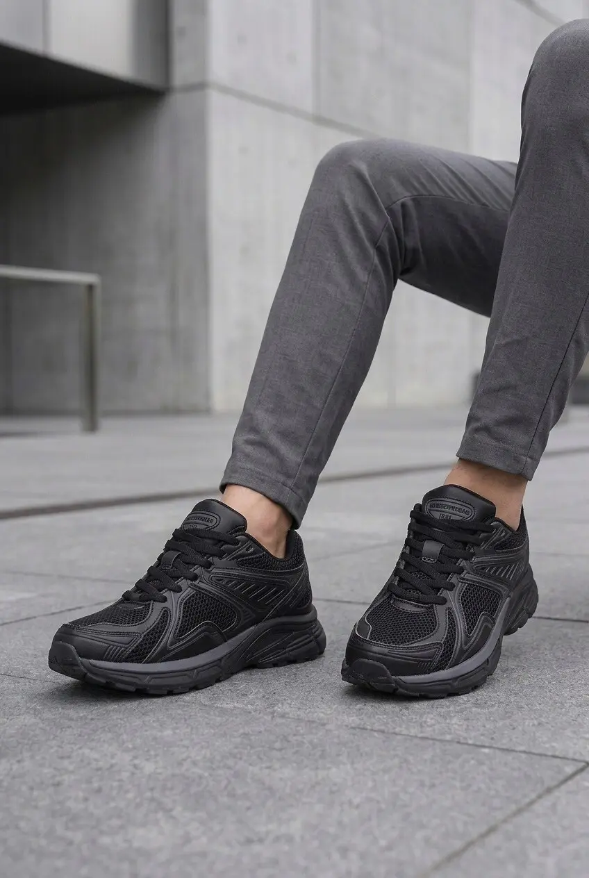 Кросівки чоловічі Where Uwear чорні з екошкіри та текстилю