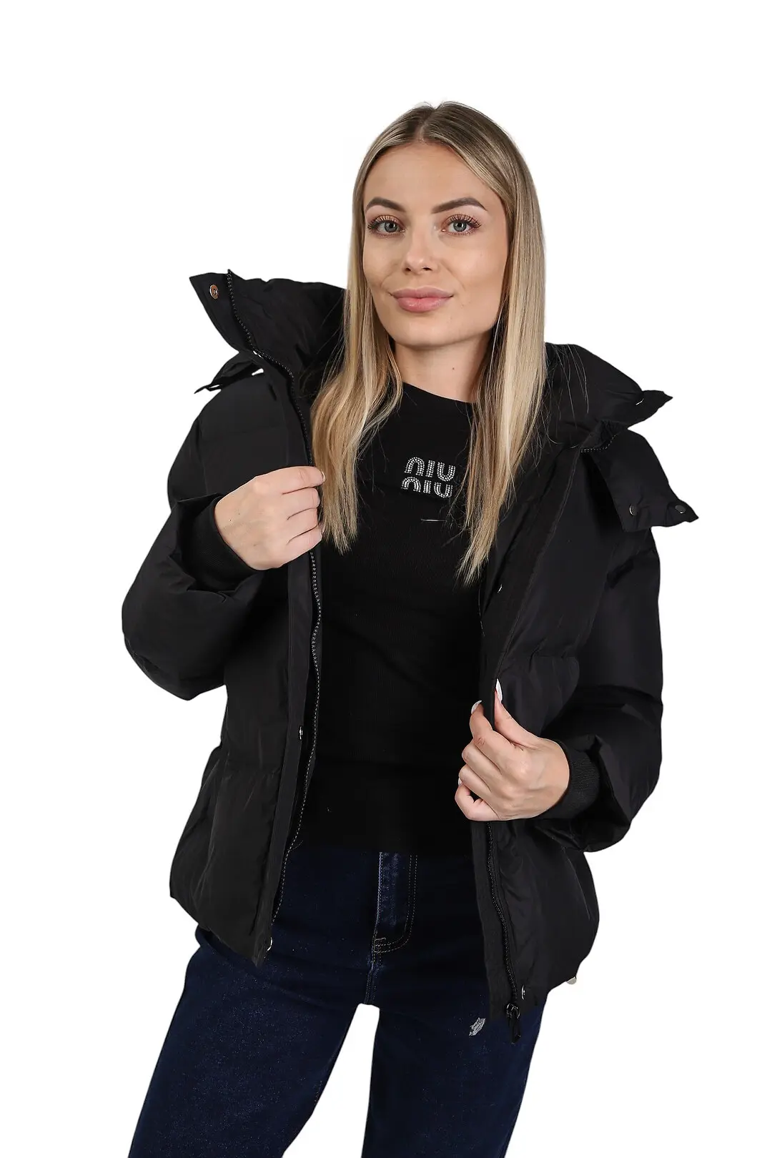 Куртка жіноча Fashion чорна на синтепоні з капюшоном